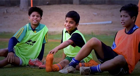 young football kids warming up