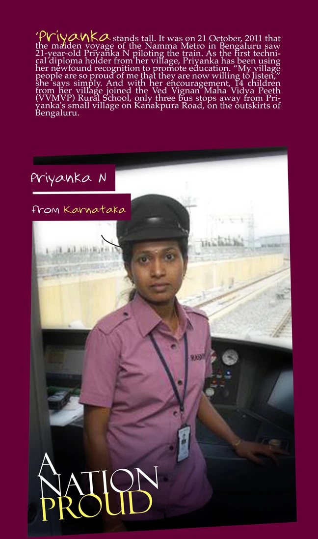 Priyanka, first female loco pilot in Bengaluru Metro in India